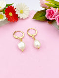 Gold Natural Pearl Potato Charm Earrings, Yellow, N5964
