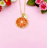 Grapefruit Slice Charm Gold Necklace, Orange Red Fruit Jewelry, N6152
