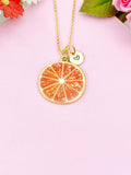 Grapefruit Slice Charm Gold Necklace, Orange Red Fruit Jewelry, N6152