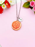 Grapefruit Slice Charm Silver Necklace, Orange Red Fruit Jewelry, N6153