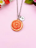 Grapefruit Slice Charm Silver Necklace, Orange Red Fruit Jewelry, N6153