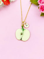 Apple Slice Charm Gold Necklace, Green Apple, Foodie Jewelry, N6160