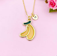 Banana Charm Gold Necklace, Yellow Banana, Foodie Jewelry, N6161