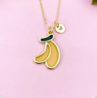 Banana Charm Gold Necklace, Yellow Banana, Foodie Jewelry, N6161