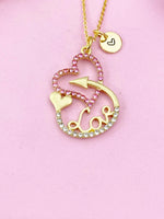 Arrow Heart with Love Charm Gold Necklace, Pink Gold, Heart Jewelry, N6162