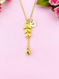Olive Leaf with Bell Charm Gold Necklace, N6172