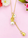 Crown with Lily of Vally Bell Flower Charm Gold Necklace, N6177