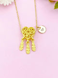 Dreamcatcher Heart Feather Charm Gold Necklace, N6178