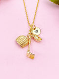 Ingot Dustpan Rake Charm Gold Necklace, N6181