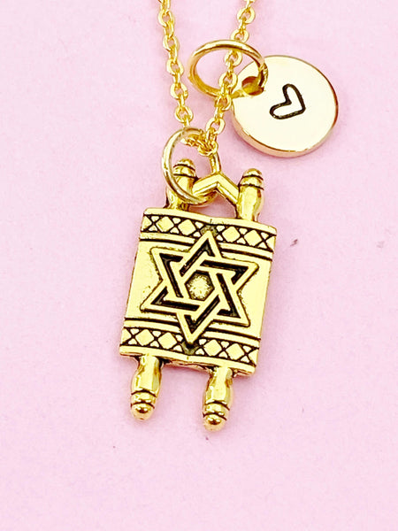 Torah Scroll Star of David Charm Gold Necklace, N6182
