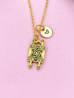 Torah Scroll Star of David Charm Gold Necklace, N6182