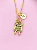 Torah Scroll Star of David Charm Gold Necklace, N6182