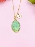 Miraculous Mary Charm Gold Necklace, Green Mint, N6187A