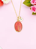 Miraculous Mary Charm Gold Necklace, Red Enamel, N6187B
