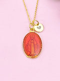 Miraculous Mary Charm Gold Necklace, Red Enamel, N6187B