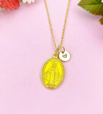 Miraculous Mary Charm Gold Necklace, Yellow Enamel, N6187C