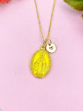 Miraculous Mary Charm Gold Necklace, Yellow Enamel, N6187C