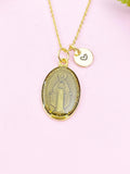 Miraculous Mary Charm Gold Necklace, Black Gray Enamel, N6187E