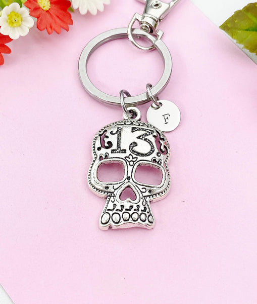 Halloween Skull 13 Keychain, Skull with Number 13, Halloween Gift, N6193