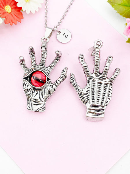 Halloween Red Eye Hand Necklace, Skull Red Eye Hand, Halloween Gift, N6194