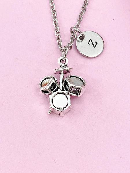 Drum Set Charm Silver Necklace, Musical Instruments, Drummer Jewelry Gift, N6201