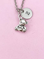 Bear Charm Silver Necklace, Bear with Bowknot Jewelry Gifts, N6204