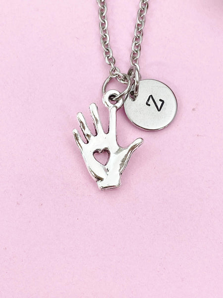 Hand with Heart Charm Silver Necklace, N6215