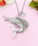 Marlin Charm Silver Necklace, Large Deep Sea Fish Marlin Jewelry Gift, N6234