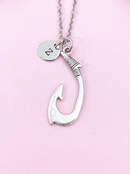 Fish Hook Charm Silver Necklace, FishHook Charm, N6239