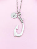 Fish Hook Charm Silver Necklace, FishHook Charm, N6239