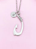 Fish Hook Charm Silver Necklace, FishHook Charm, N6239