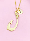 Fish Hook Charm Gold Necklace, FishHook Charm, N6240