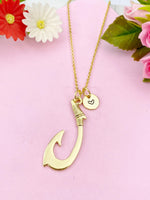 Fish Hook Charm Gold Necklace, FishHook Charm, N6240