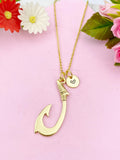Fish Hook Charm Gold Necklace, FishHook Charm, N6240