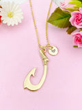 Fish Hook Charm Gold Necklace, FishHook Charm, N6240