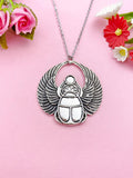 Silver Scarab Necklace, Egyptian Bug Charm, N2660