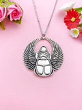 Silver Scarab Necklace, Egyptian Bug Charm, N2660