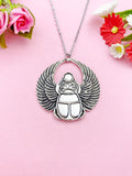 Silver Scarab Necklace, Egyptian Bug Charm, N2660
