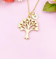 Tree with heart Leaf Charm Gold Necklace, N6246