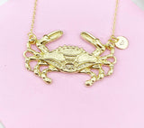 Crab Charm Gold Necklace, Large Crab Charm, N6248