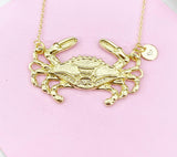Crab Charm Gold Necklace, Large Crab Charm, N6248