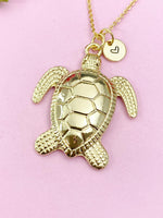 Turtle Charm Gold Necklace, Large Sea Turtle, N6255