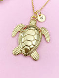 Turtle Charm Gold Necklace, Large Sea Turtle, N6255