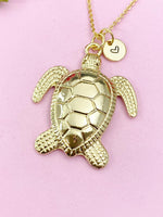 Turtle Charm Gold Necklace, Large Sea Turtle, N6255