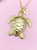 Turtle Charm Gold Necklace, Large Sea Turtle, N6255