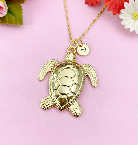Turtle Charm Gold Necklace, Large Sea Turtle, N6255