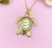 Turtle Charm Gold Necklace, Large Sea Turtle, N6255