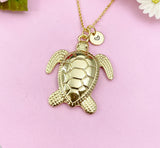Turtle Charm Gold Necklace, Large Sea Turtle, N6255