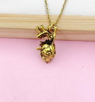 Anatomy Human Heart Charm Gold Necklace, N1785