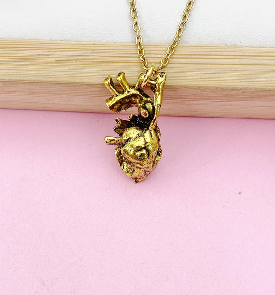 Anatomy Human Heart Charm Gold Necklace, N1785